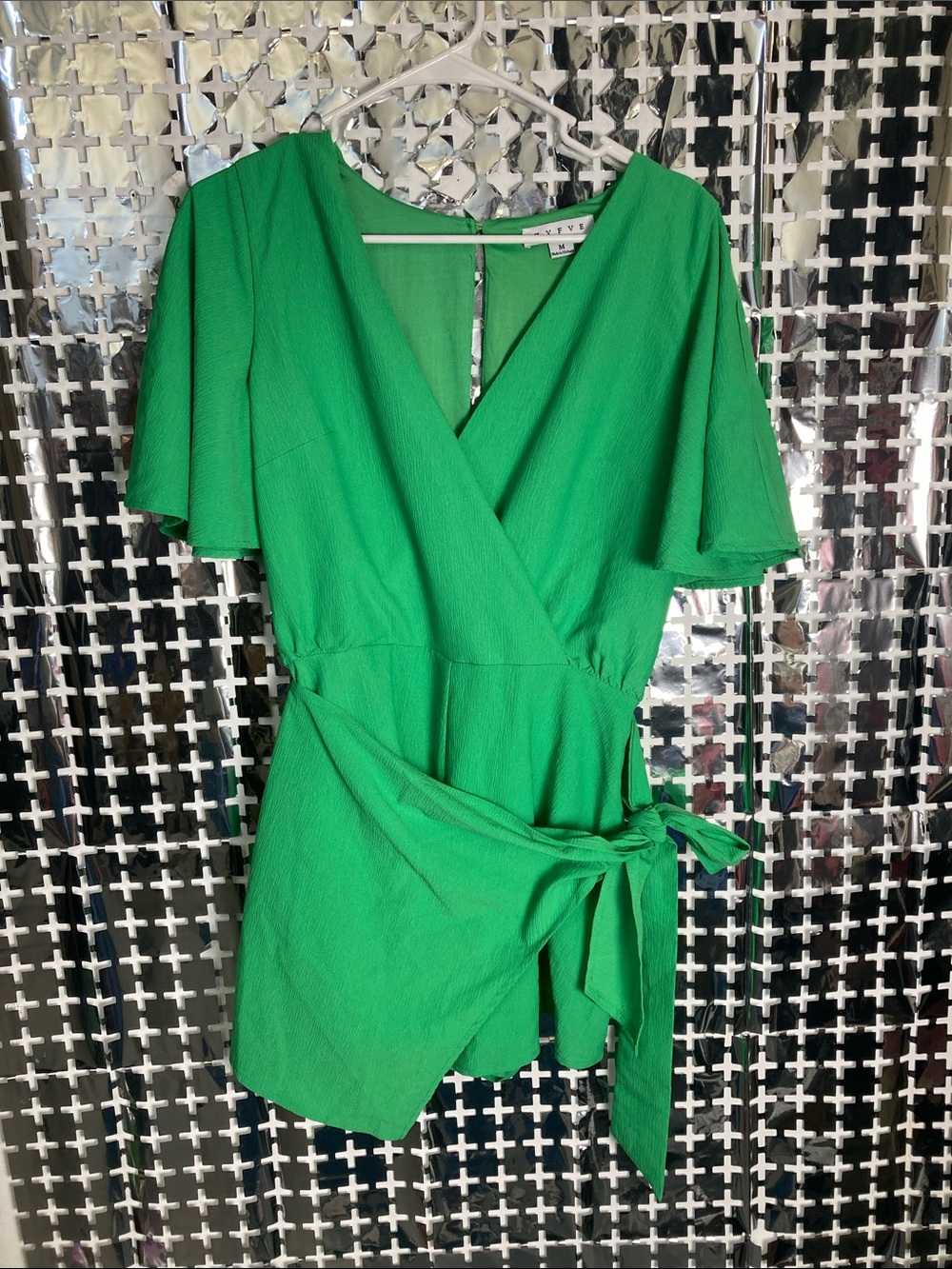 HYFVE Green Wrap Mini Dress with Tie Waist